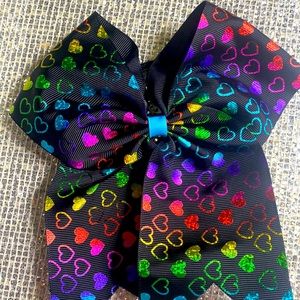 Buy 2 get 2 FREE!!! Black hair bow with blue green yellow pink and Purple Hearts
